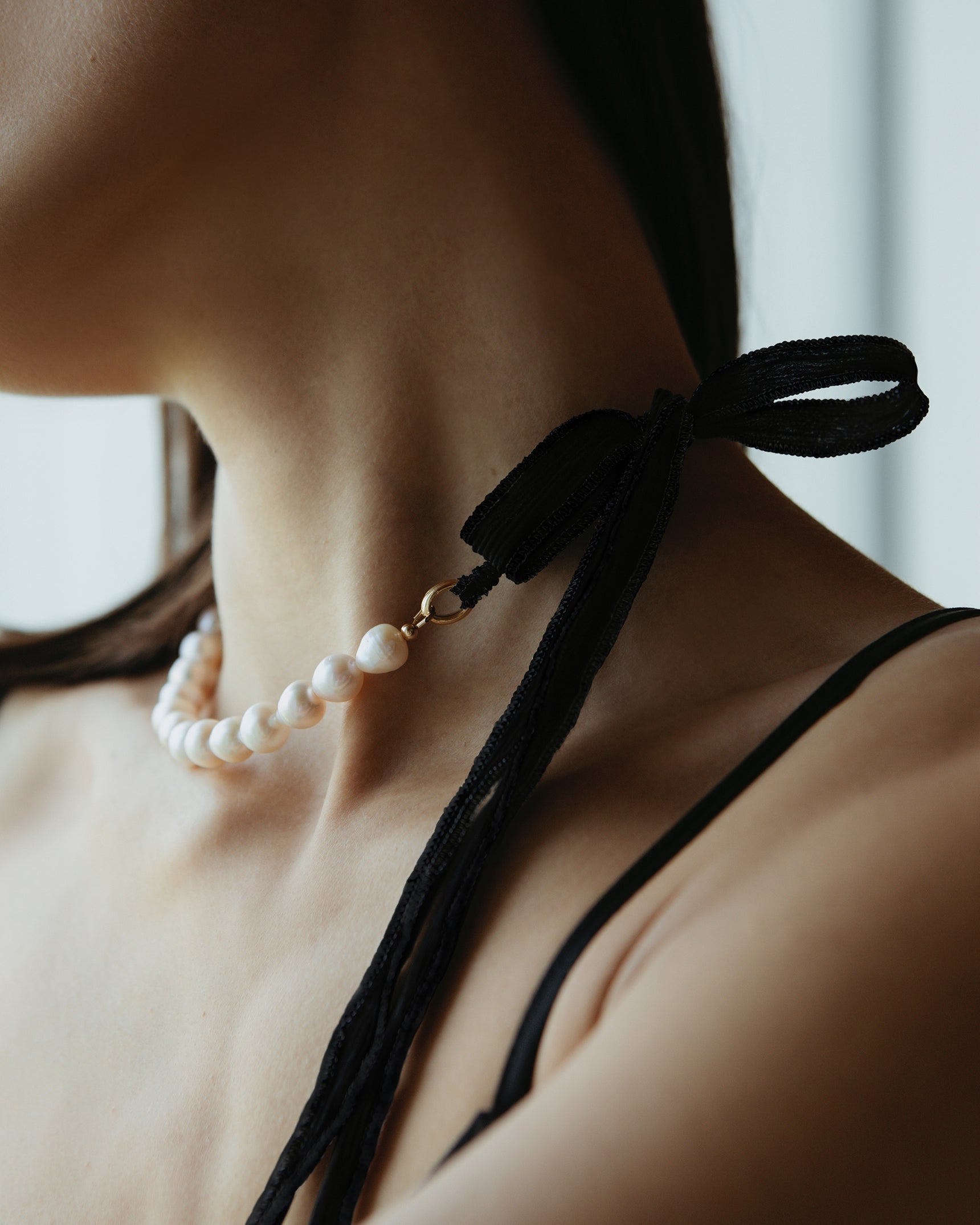 Black Silk Bow Necklace