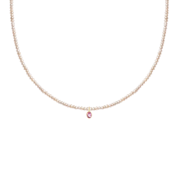 Minori Necklace | 14K Gold, Pearl & Pink Sapphire