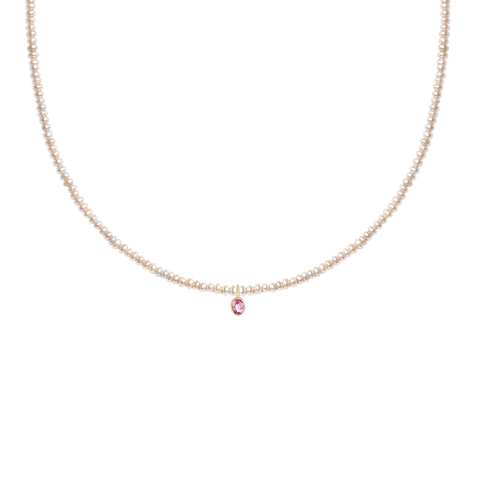 Minori Necklace | 14K Gold, Pearl & Pink Sapphire