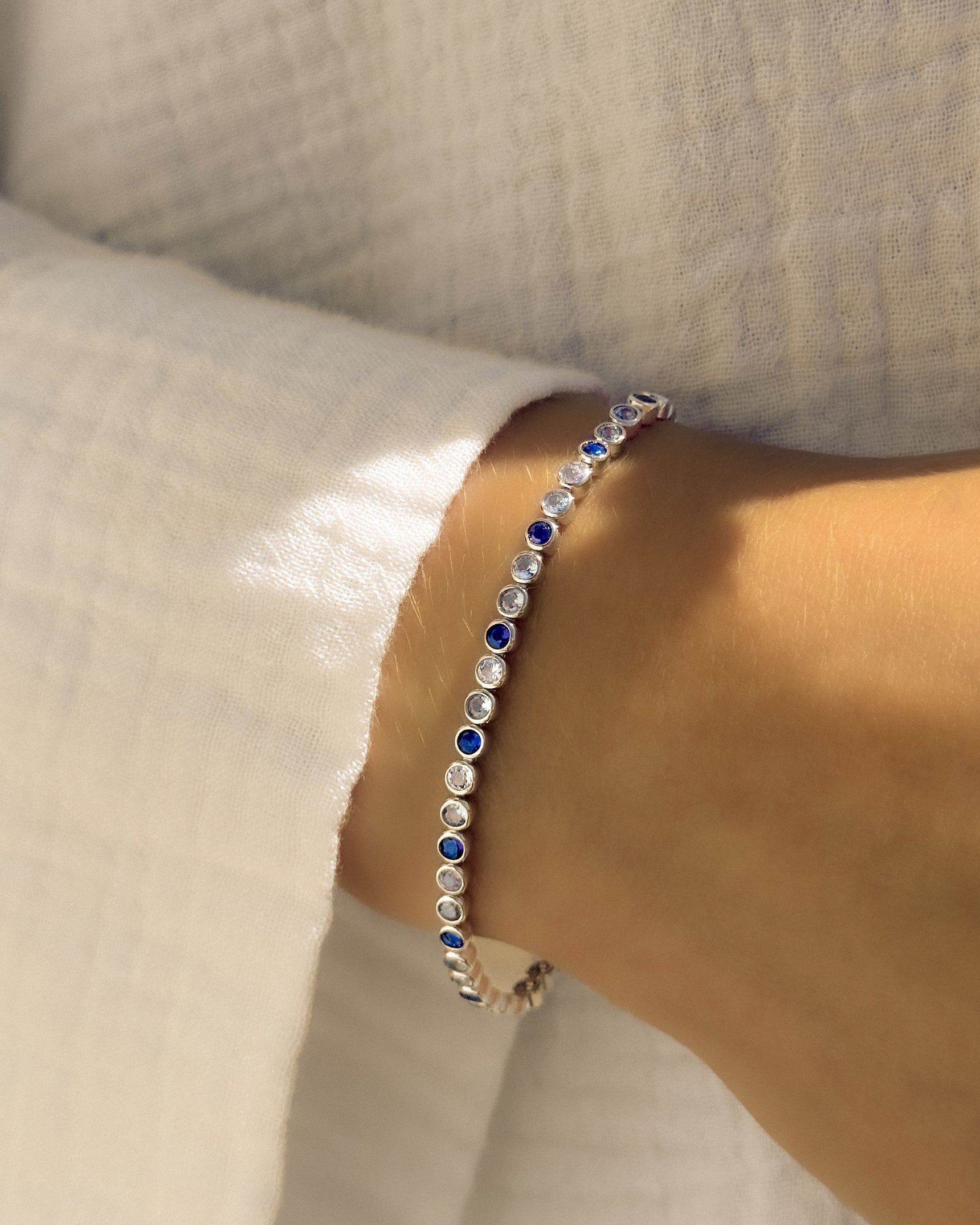 Blue Sapphire Bezel Tennis Bracelet