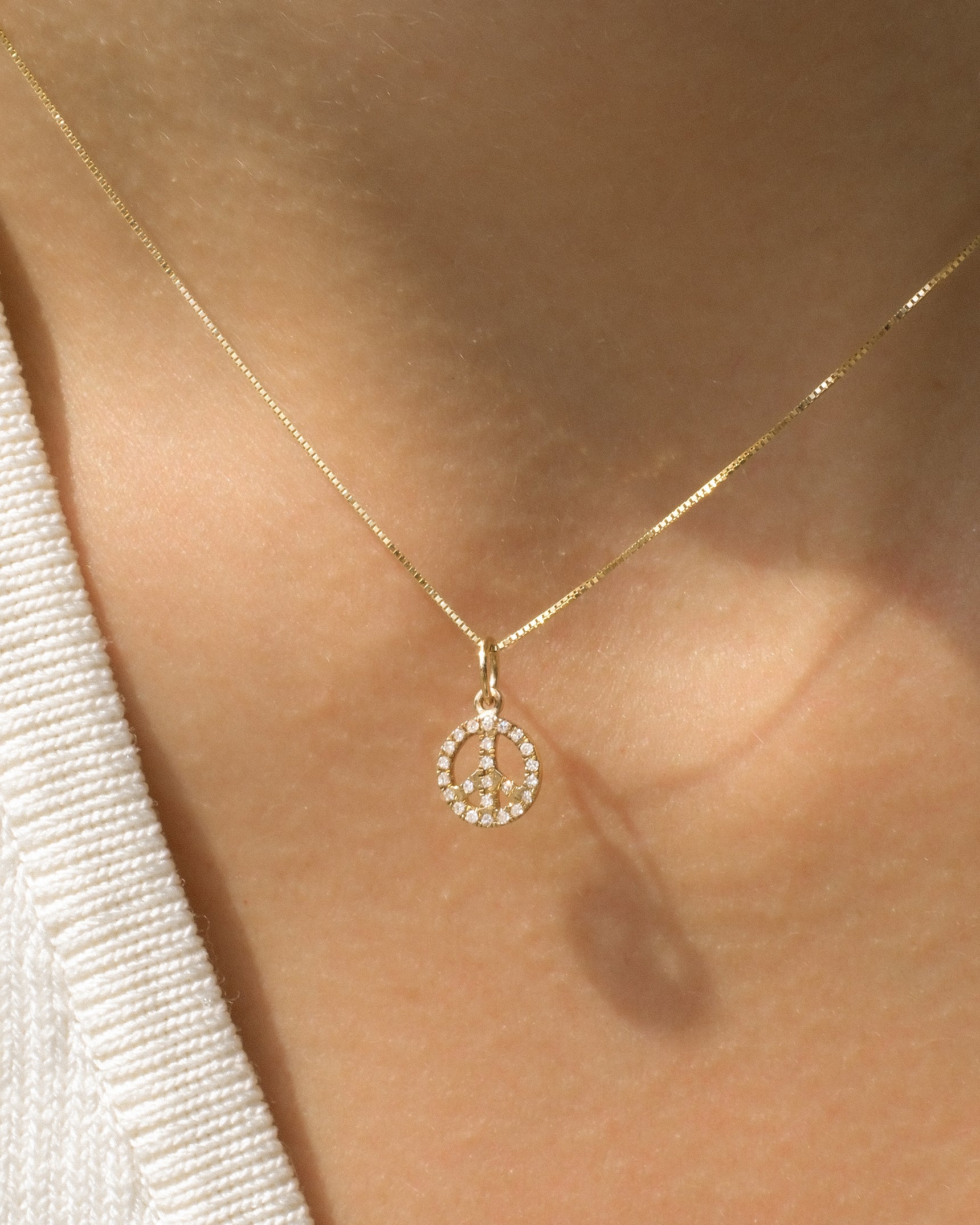 Peace Sign 14K Diamond Necklace