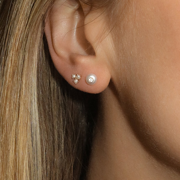 Tiny Trio Studs | 10K & Pearl