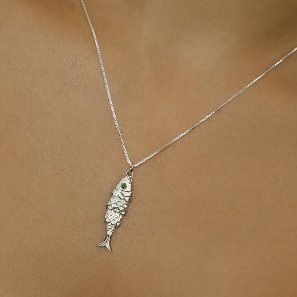 Fish Necklace | Emerald & Silver