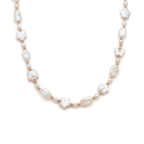 Flower Pearl Necklace | Gold