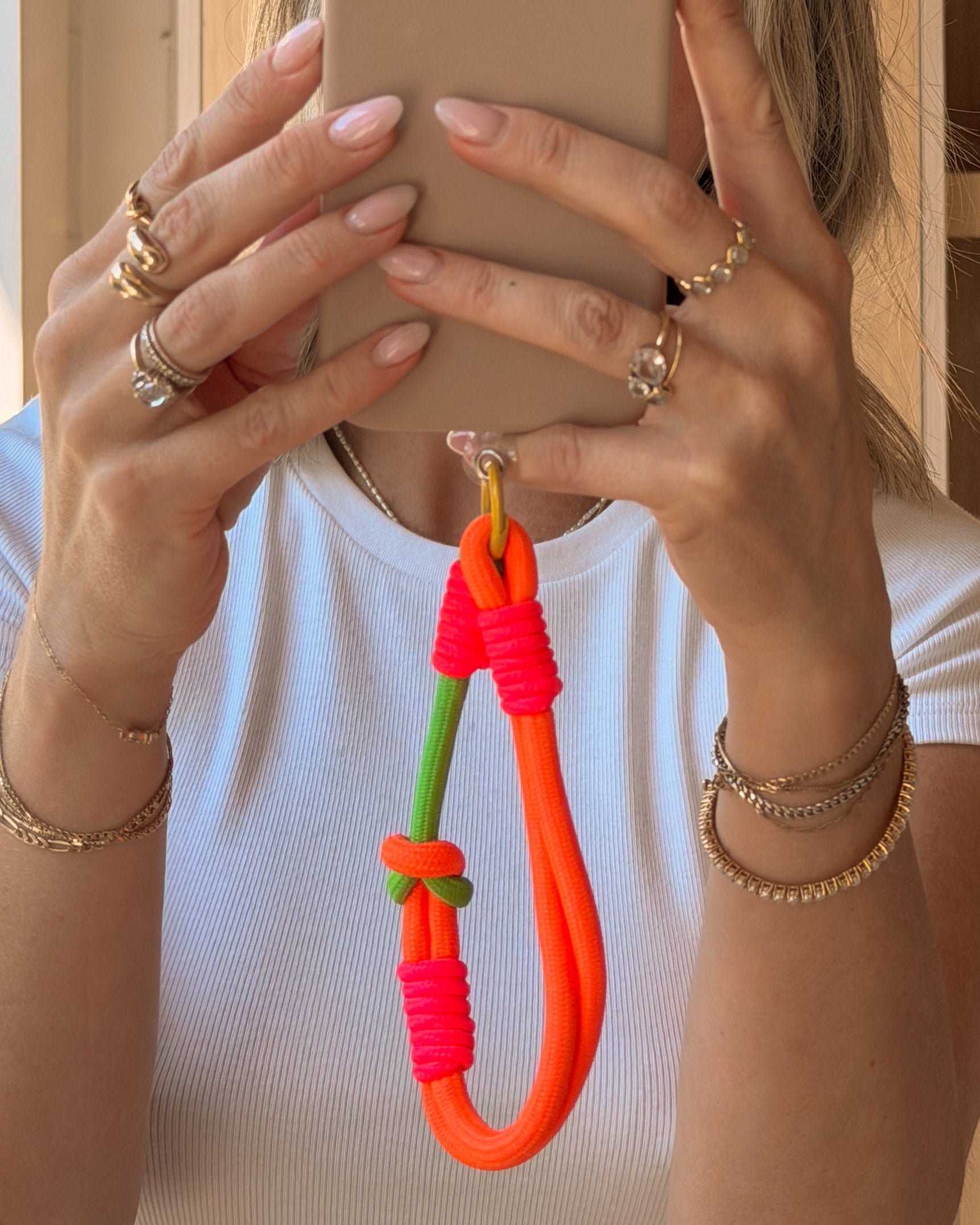 Braided Pink, Green & Orange Nylon Phone Wristlet