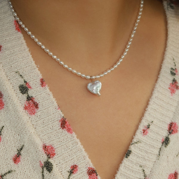 Heart Pearl Necklace | White Pearl