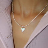 Heart Pearl Necklace | Pink Satin Pearl