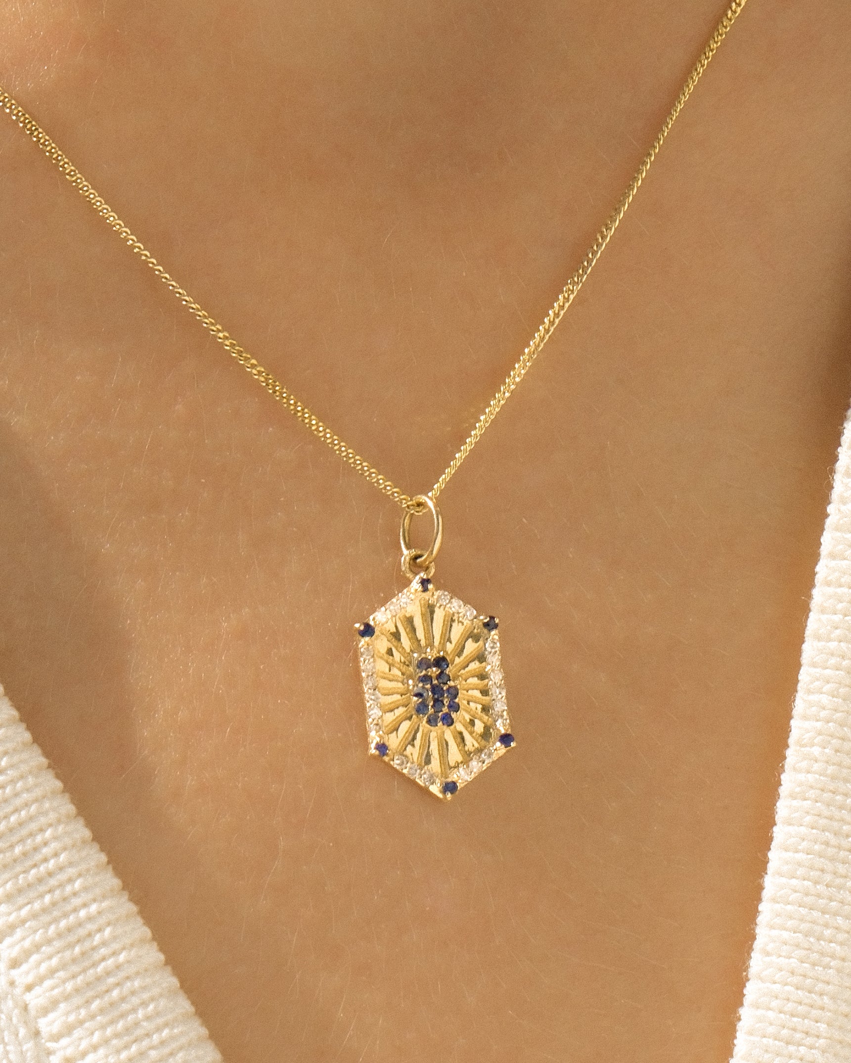Hexagon Ray 14K Diamond Necklace