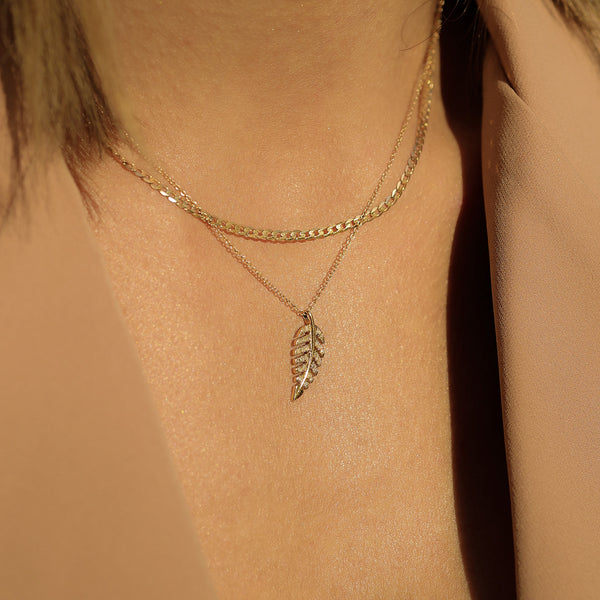 Leaf Necklace | Solid 14k Gold & Diamond