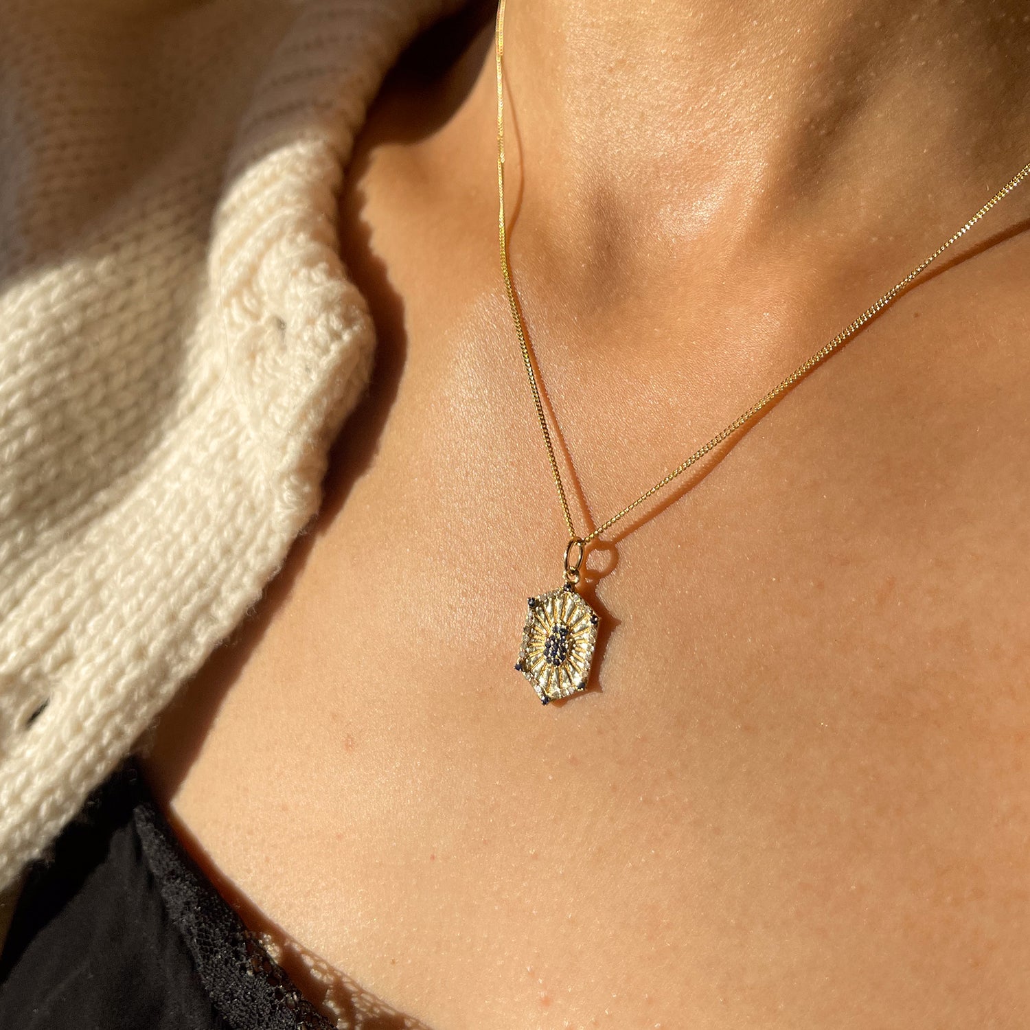 Hexagon Ray 14K Diamond Necklace