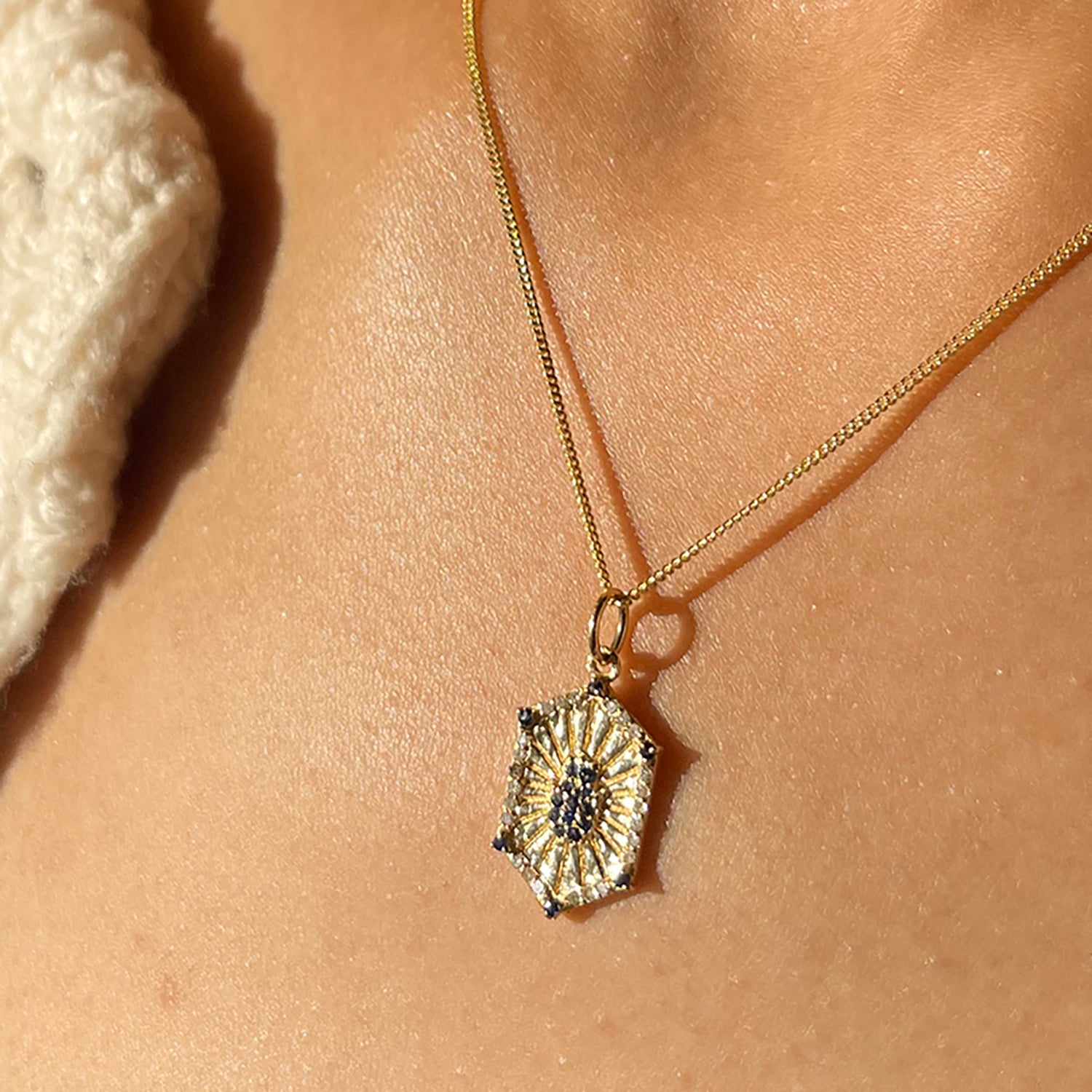 Hexagon Ray 14K Diamond Necklace