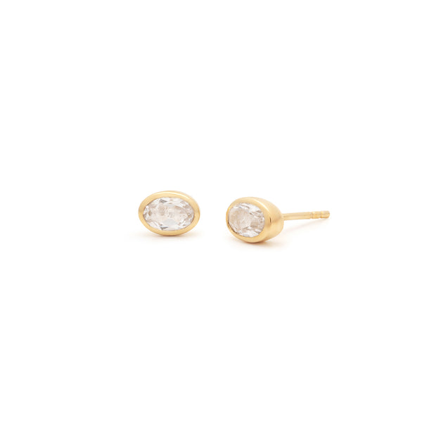 Bezel Oval Studs | White Topaz