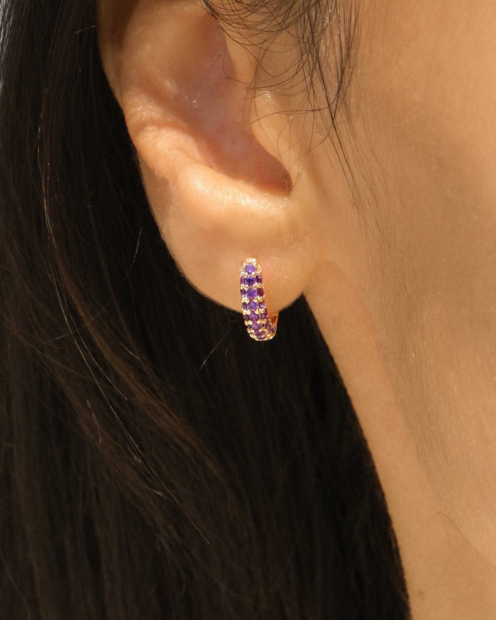 Pavé Amethyst CZ Huggies