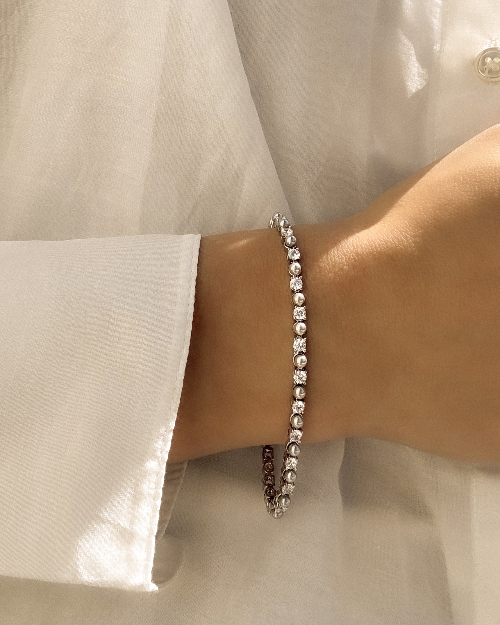 Pearl & CZ Tennis Bracelet