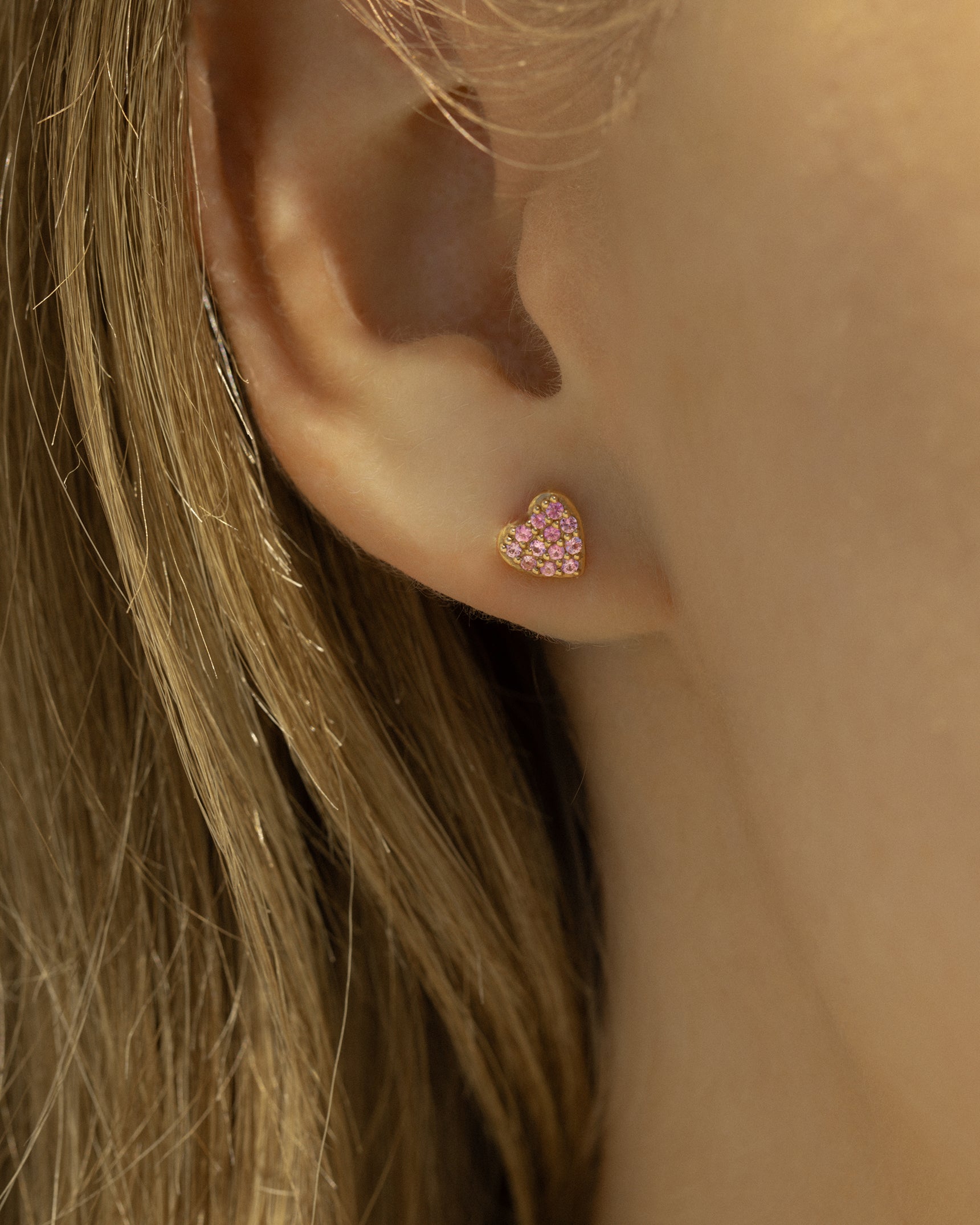 Heart Pave Pink Sapphire Studs
