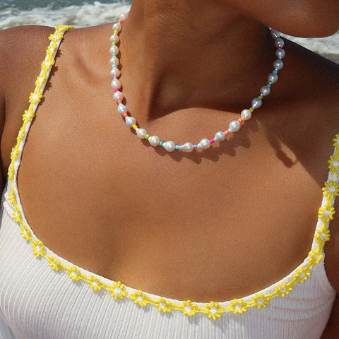 Rainbow Pearl Necklace | Gold