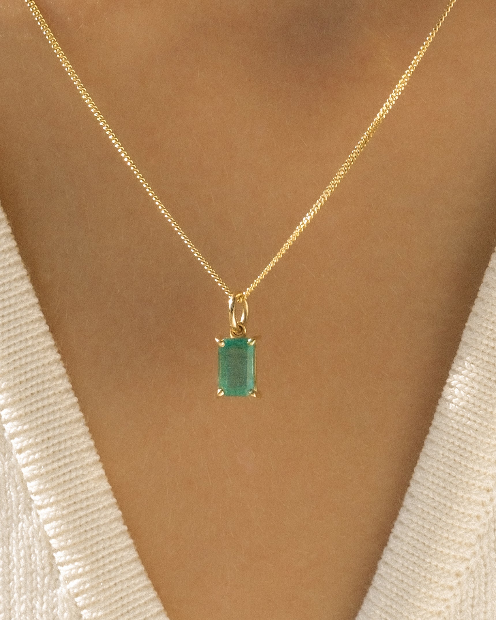 Baguette Emerald 14K Necklace
