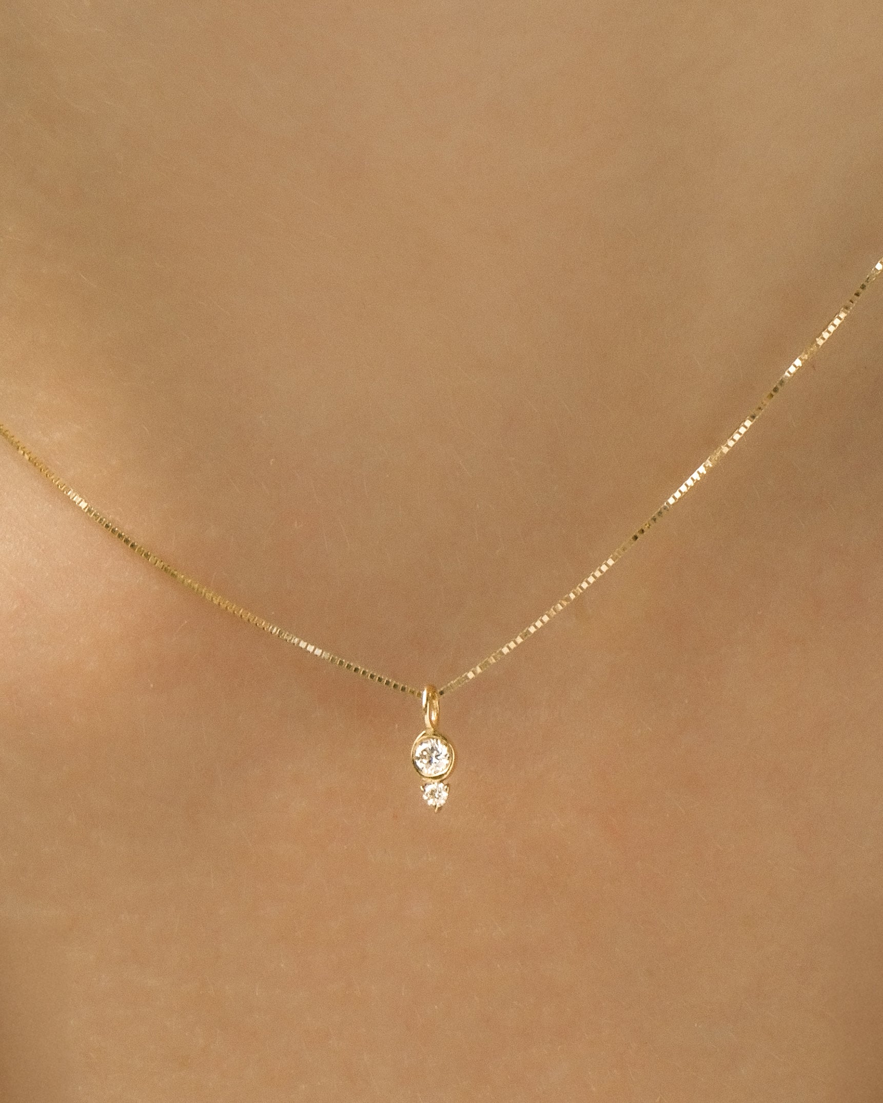 Duo Diamond Bezel 14K Necklace