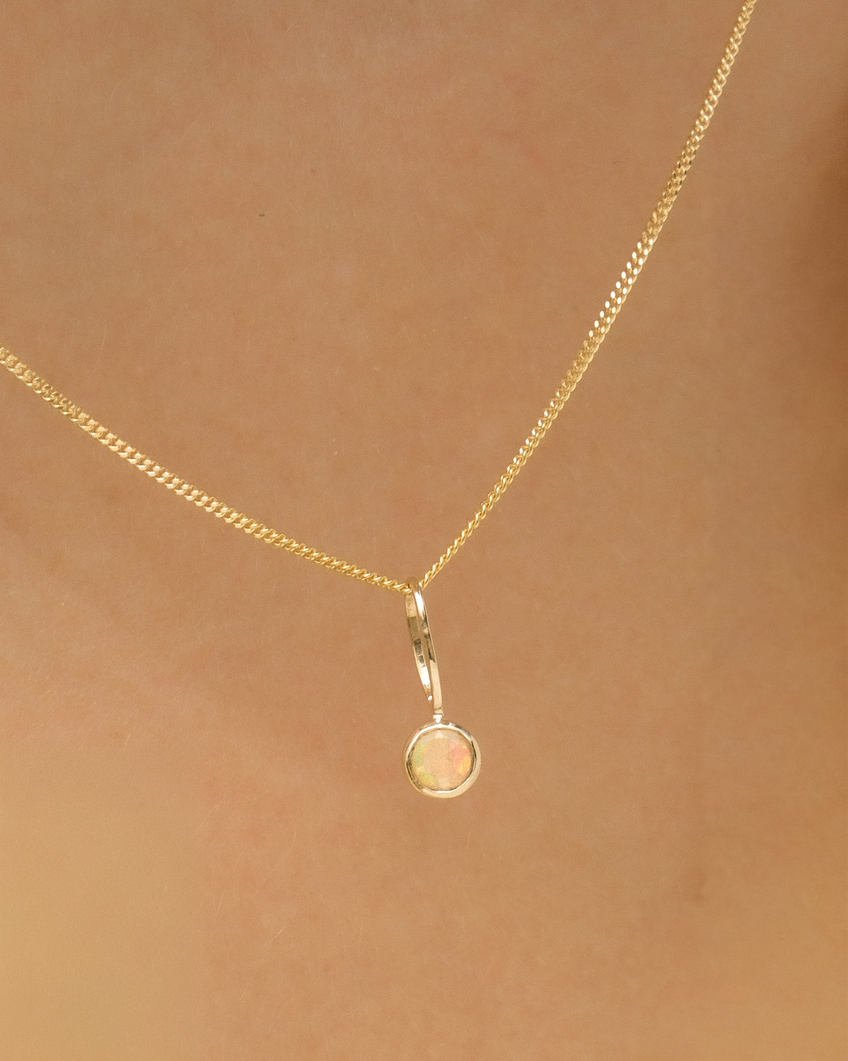 Round Bezel Opal & 10K Necklace