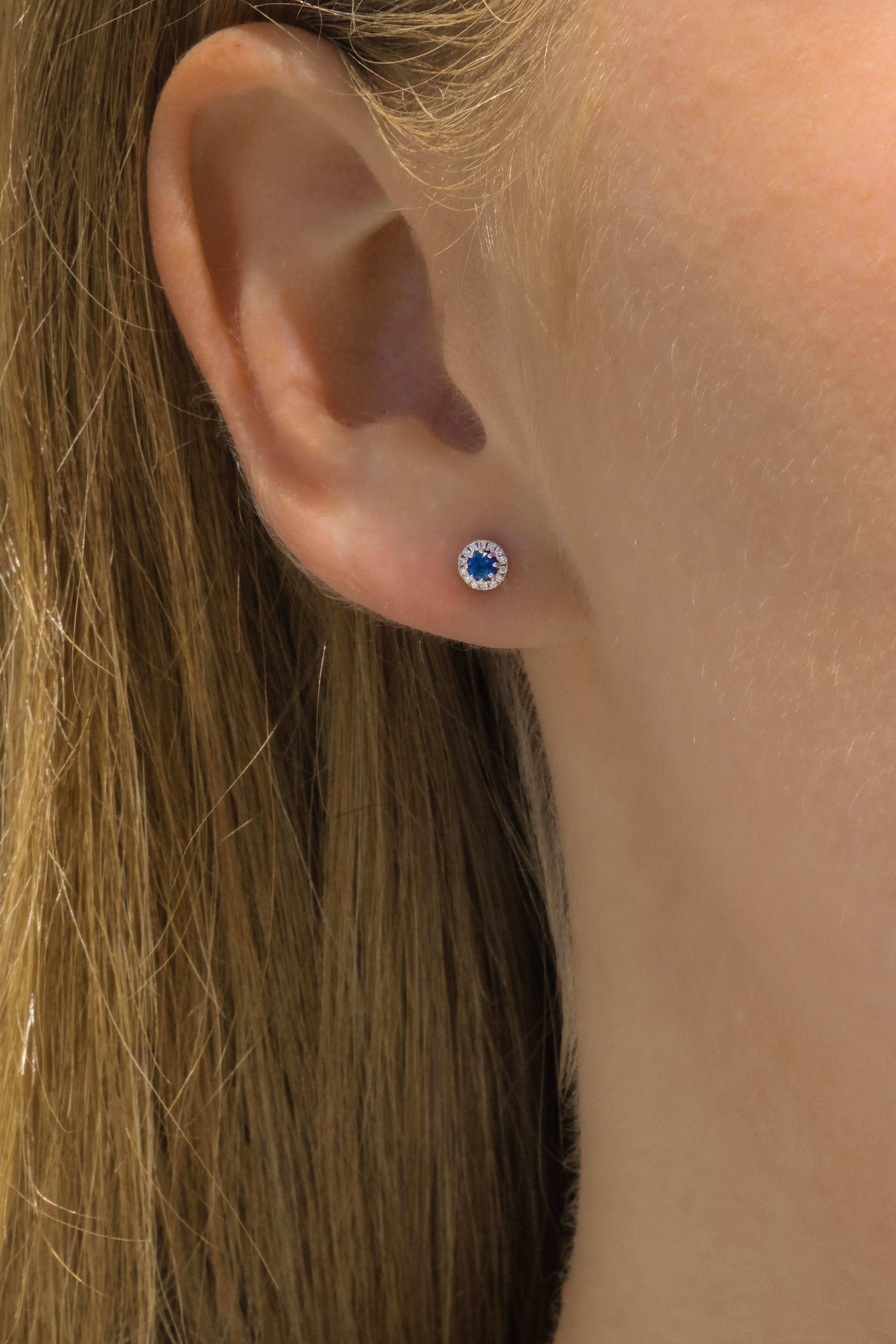 Petite Blue Sapphire 14K White Gold Studs