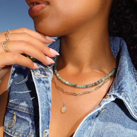Gemstone Necklace | Smooth Moss Aquamarine