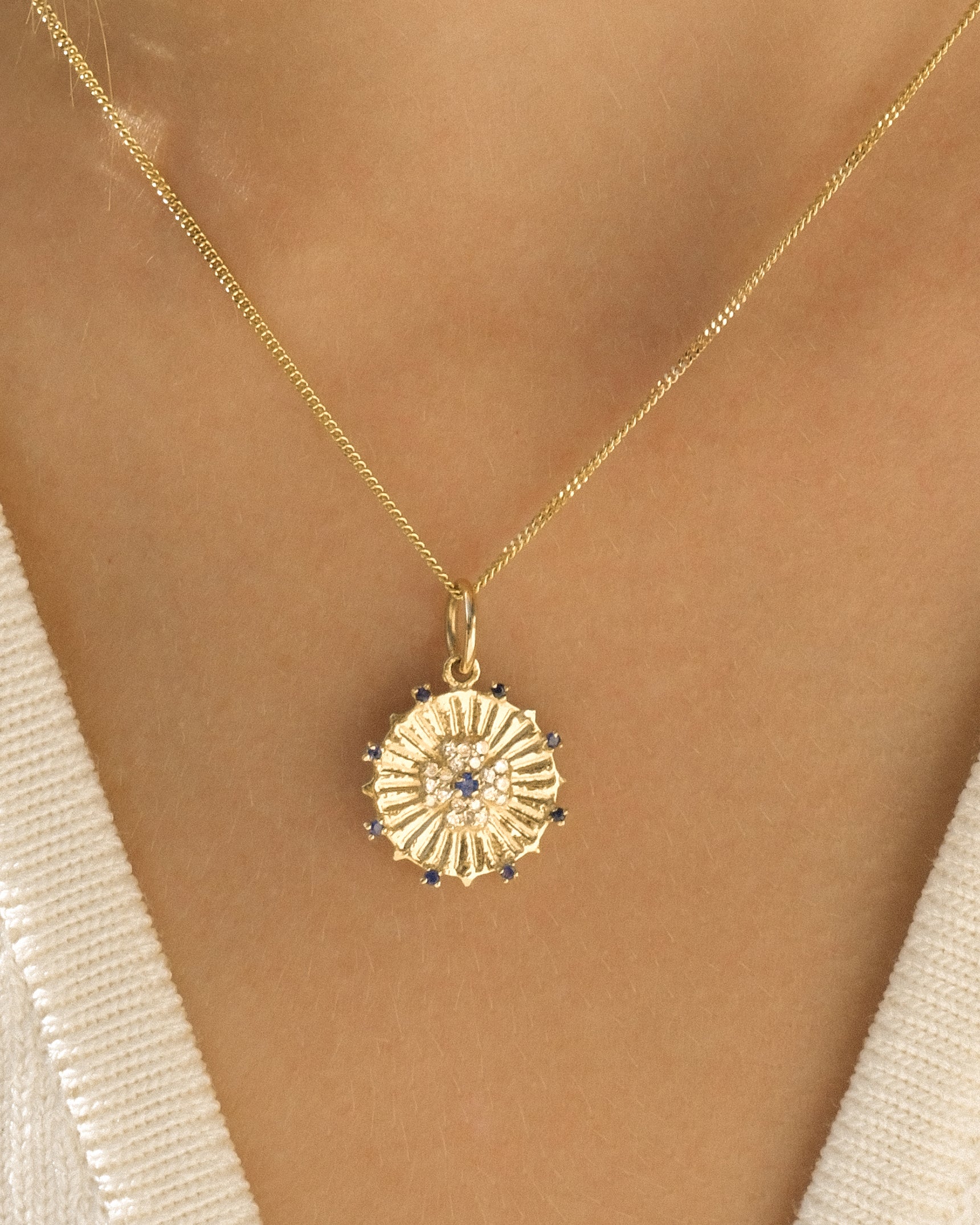 Round Ray 14K Diamond Necklace