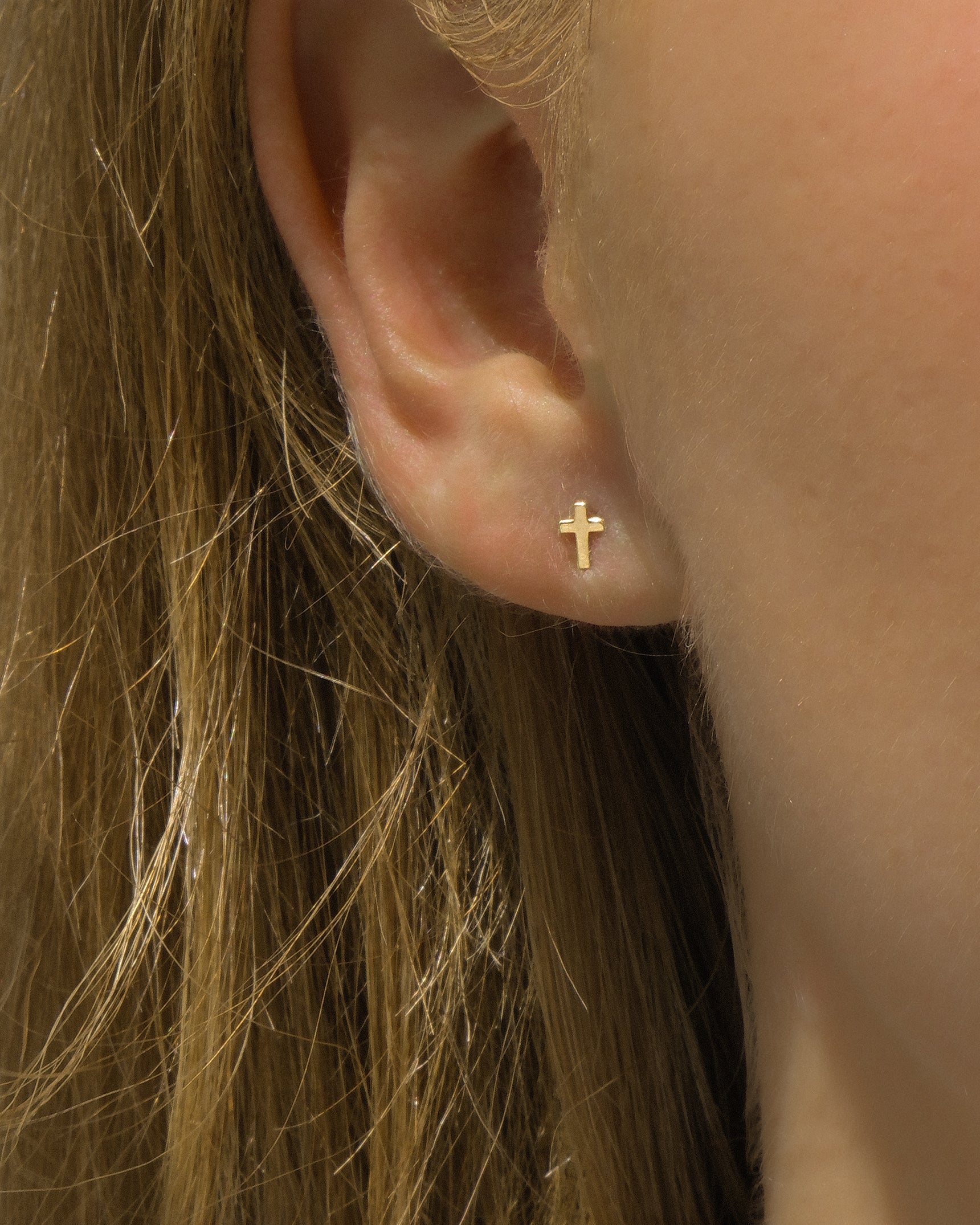 Tiny Cross Golden 10K Studs