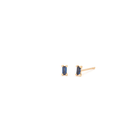 Tiny Baguette Studs | 10K Gold & Blue CZ