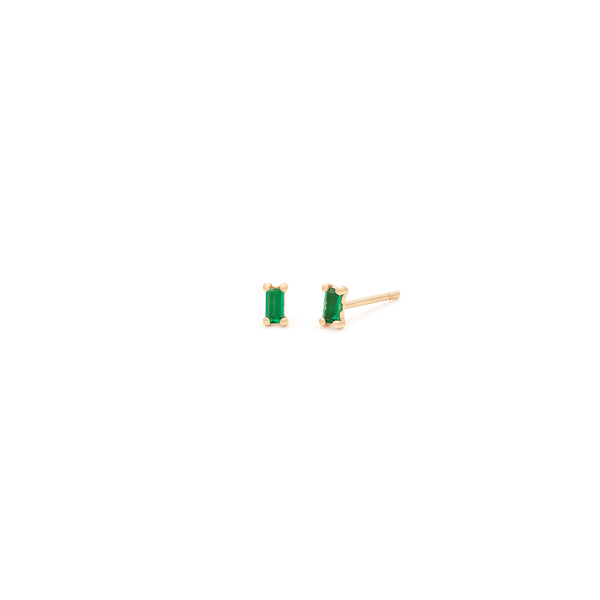 Tiny Baguette Studs | 10K Gold & Green CZ