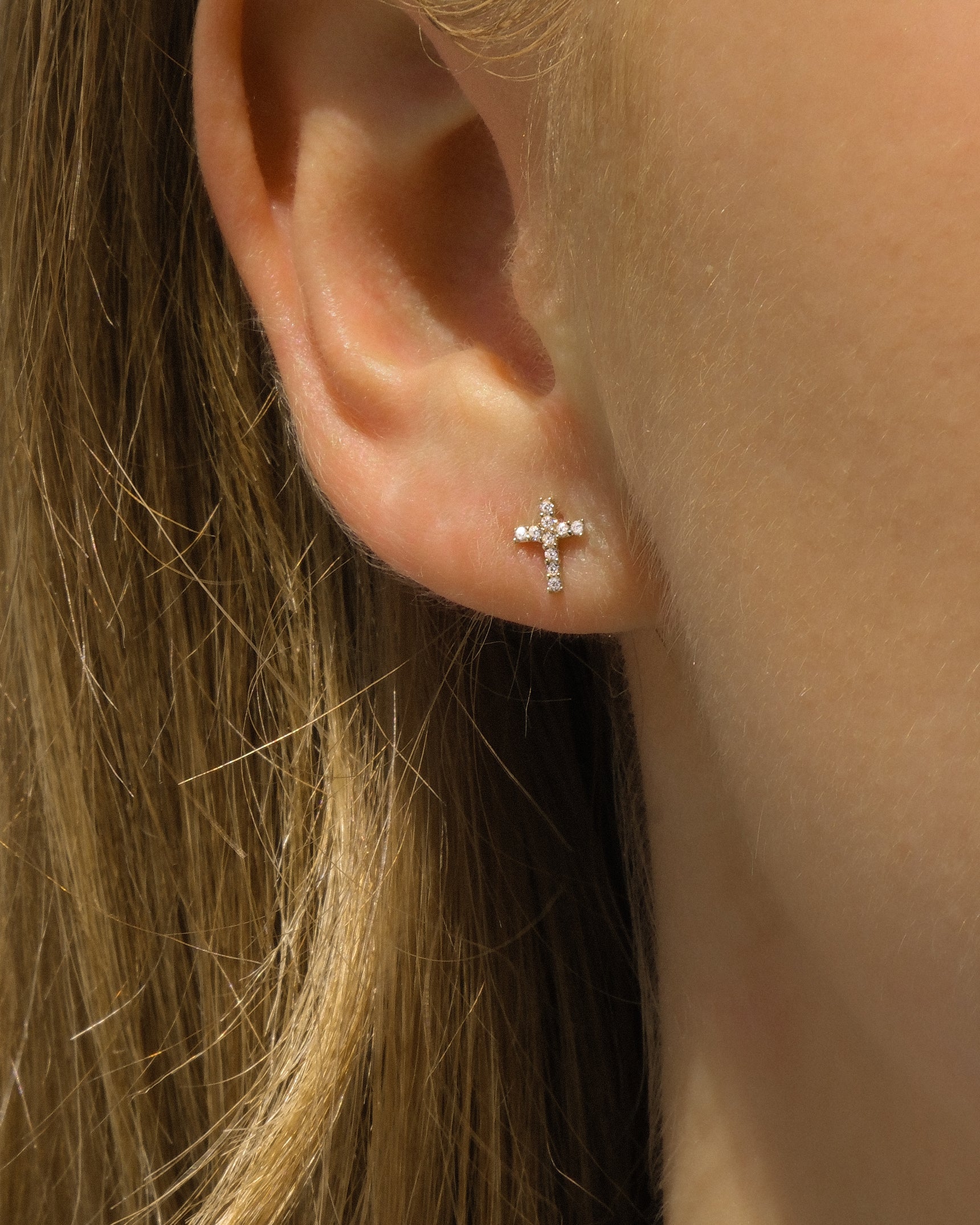 Tiny Cross CZ 10K Studs