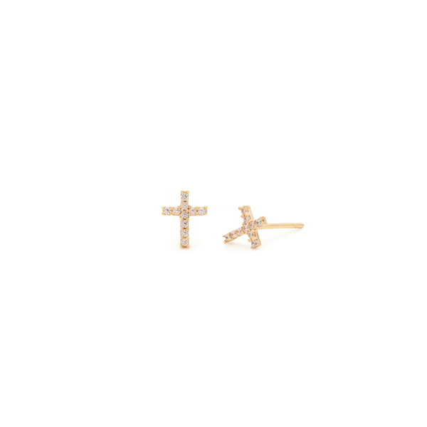 Tiny Cross Studs | 10K & CZ