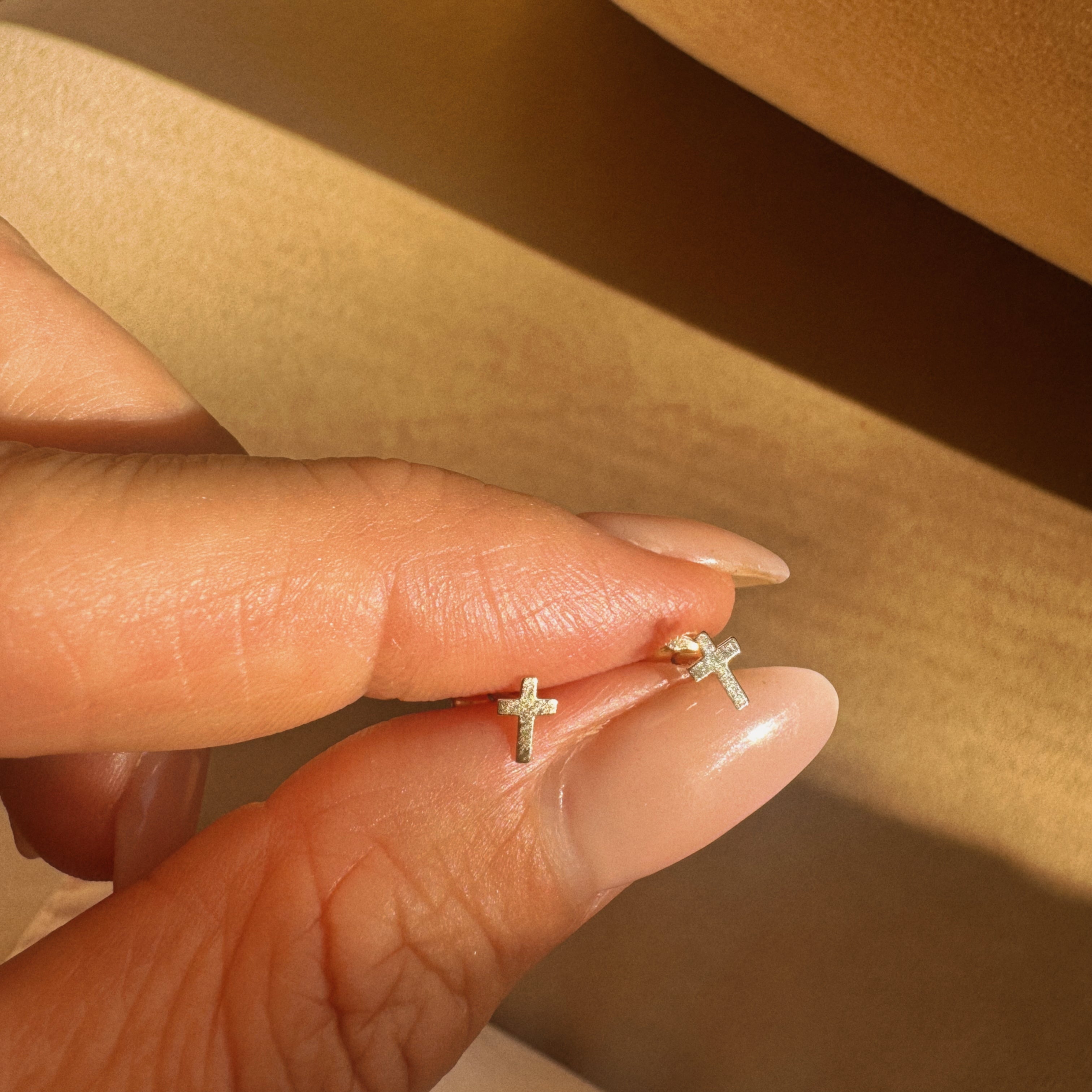 Tiny Cross Golden 10K Studs