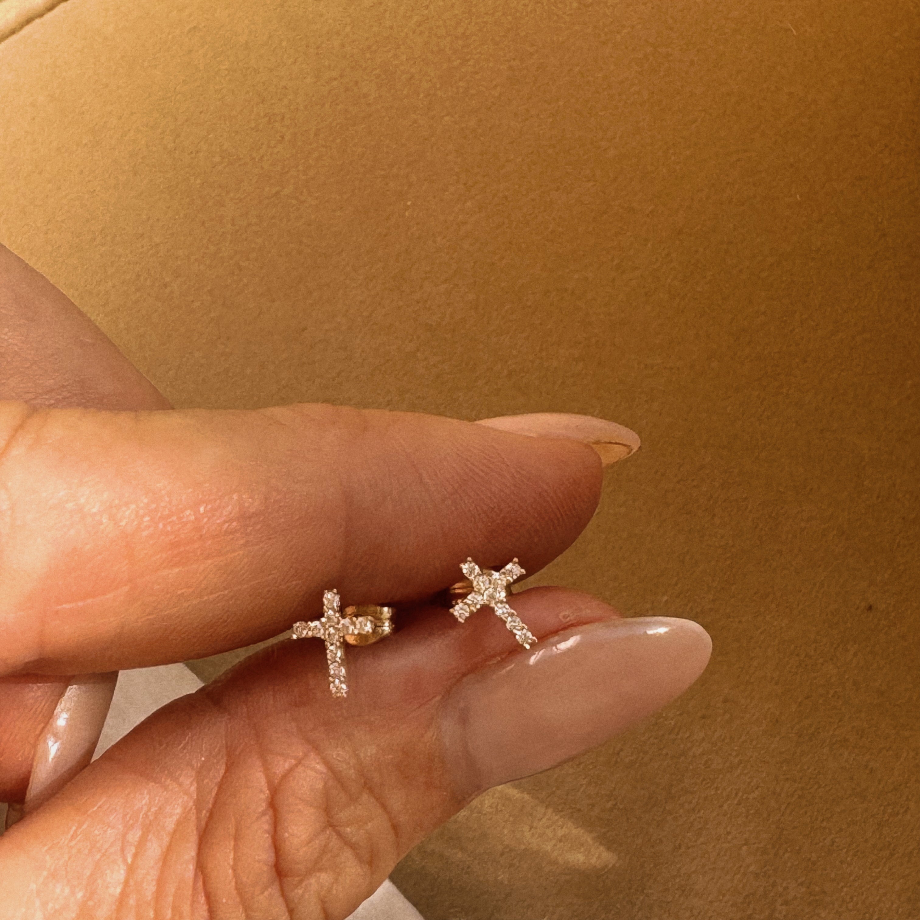 Tiny Cross CZ 10K Studs