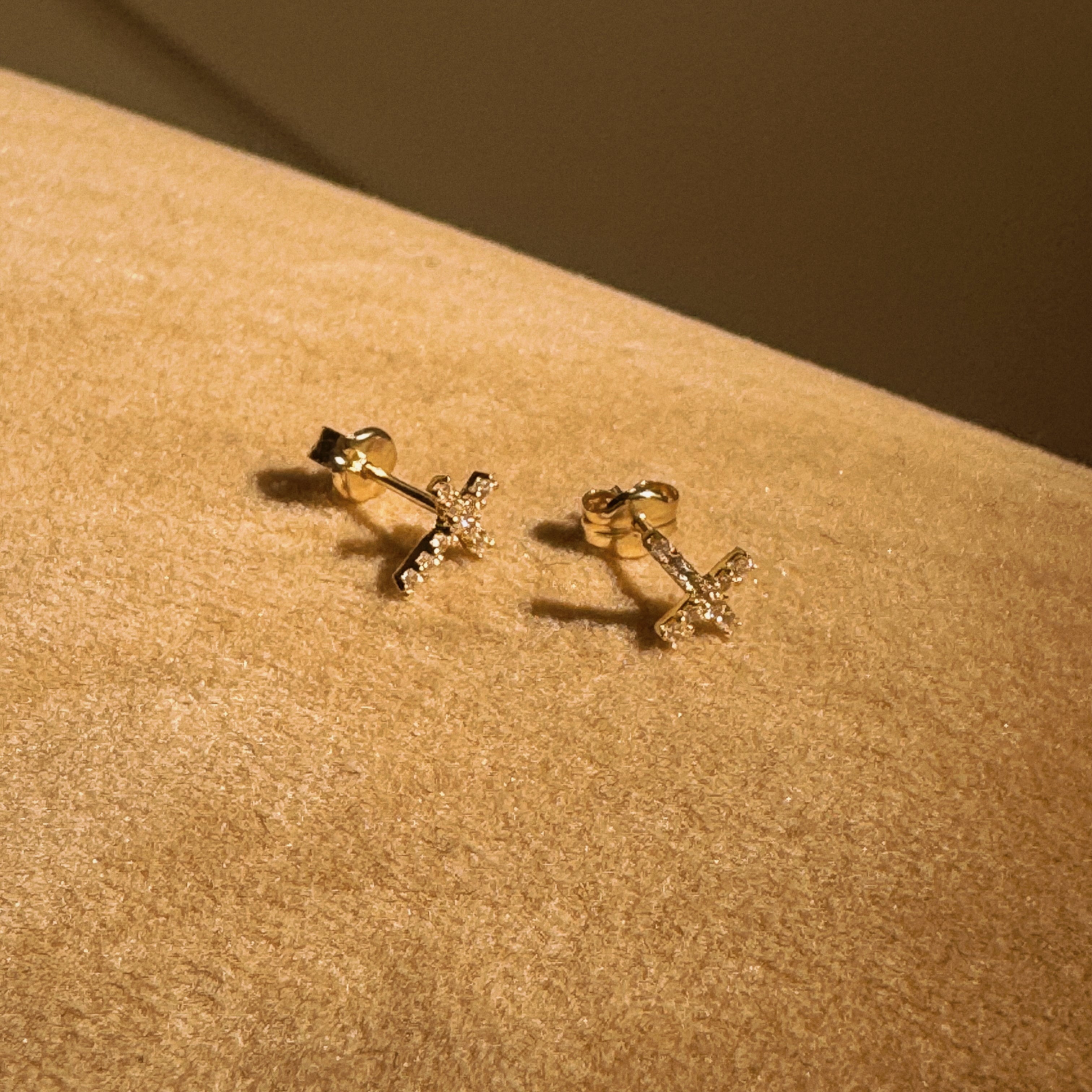 Tiny Cross CZ 10K Studs