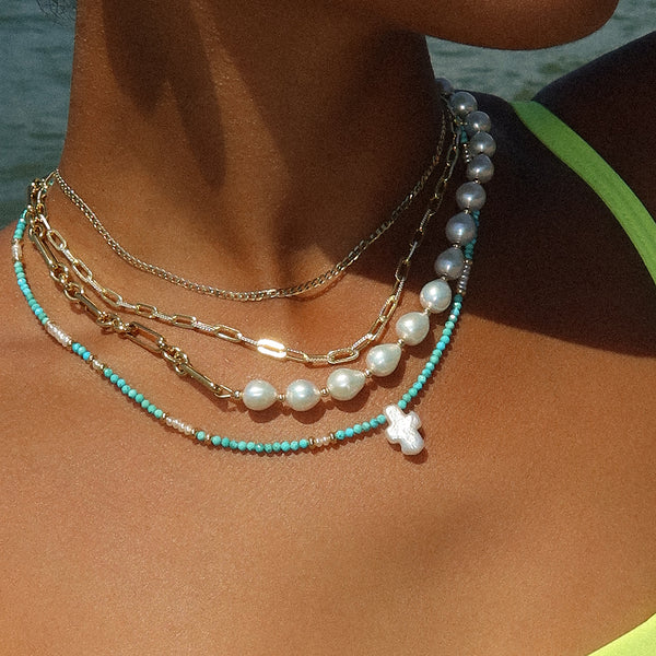 Pearl Cross Necklace | Turquoise