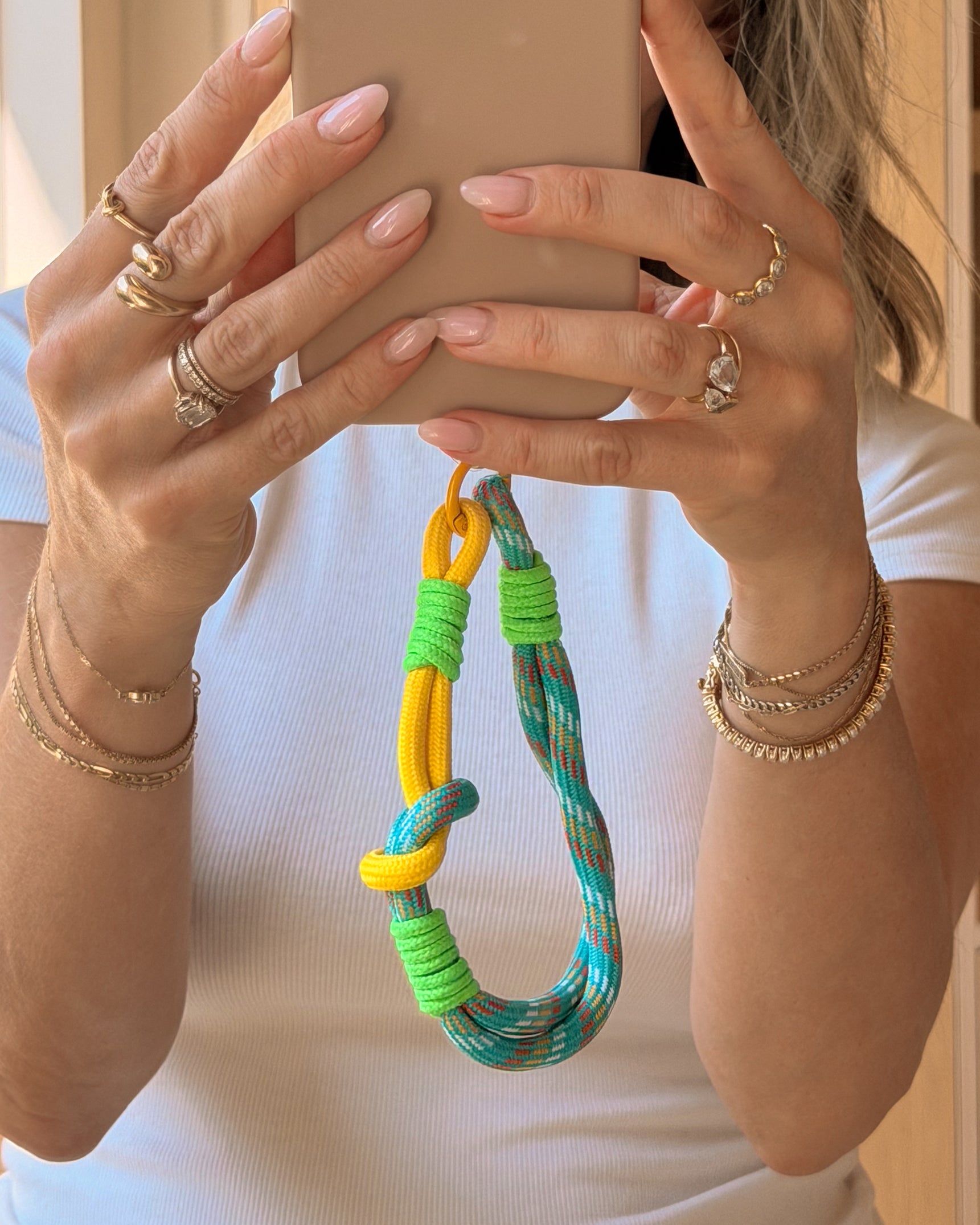 Braided Yellow & Blue Nylon Phone Wristlet