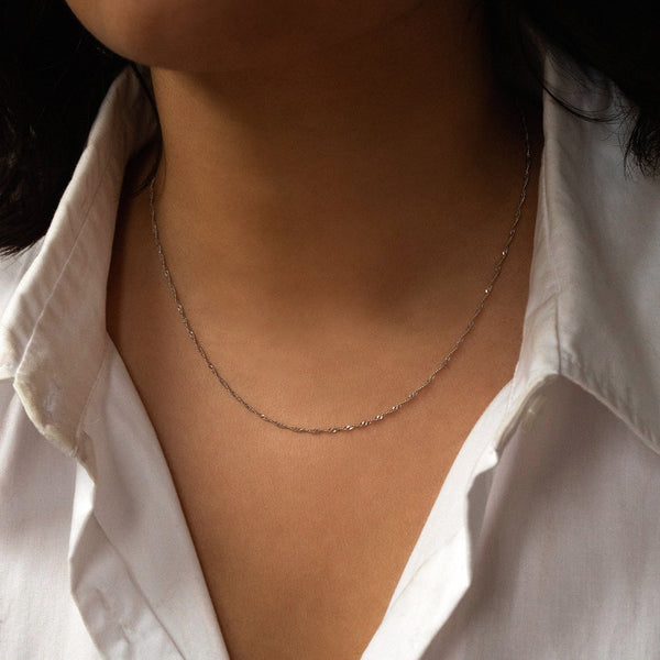 Singapore Chain Necklace | Solid 14k White Gold