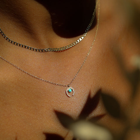 Luck Necklace | 14k Gold, Turquoise & Diamond