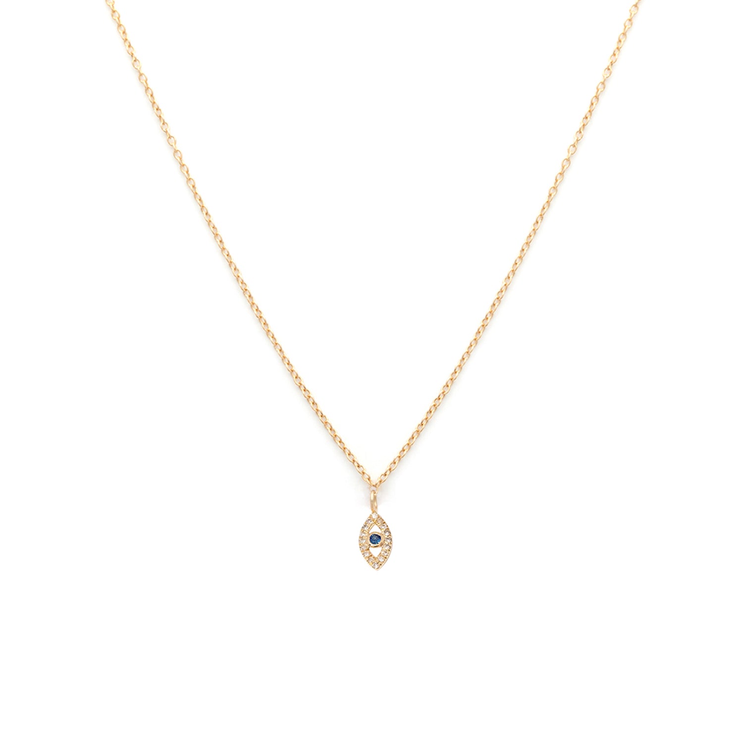 Evil Eye Necklace | Solid 14k Gold, Sapphire & Diamond