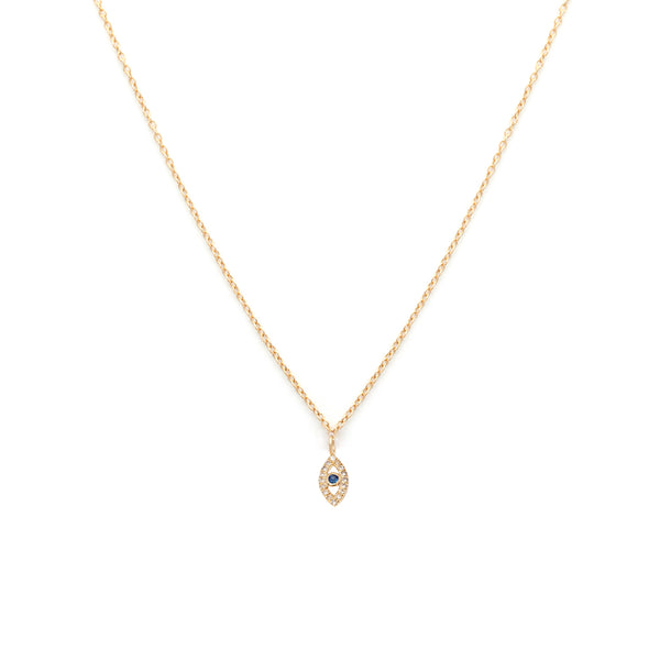 Evil Eye Necklace | Solid 14k Gold, Sapphire & Diamond