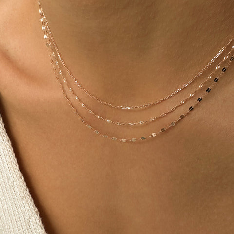 Shimmer Chain Necklace | Solid 14k Rosegold