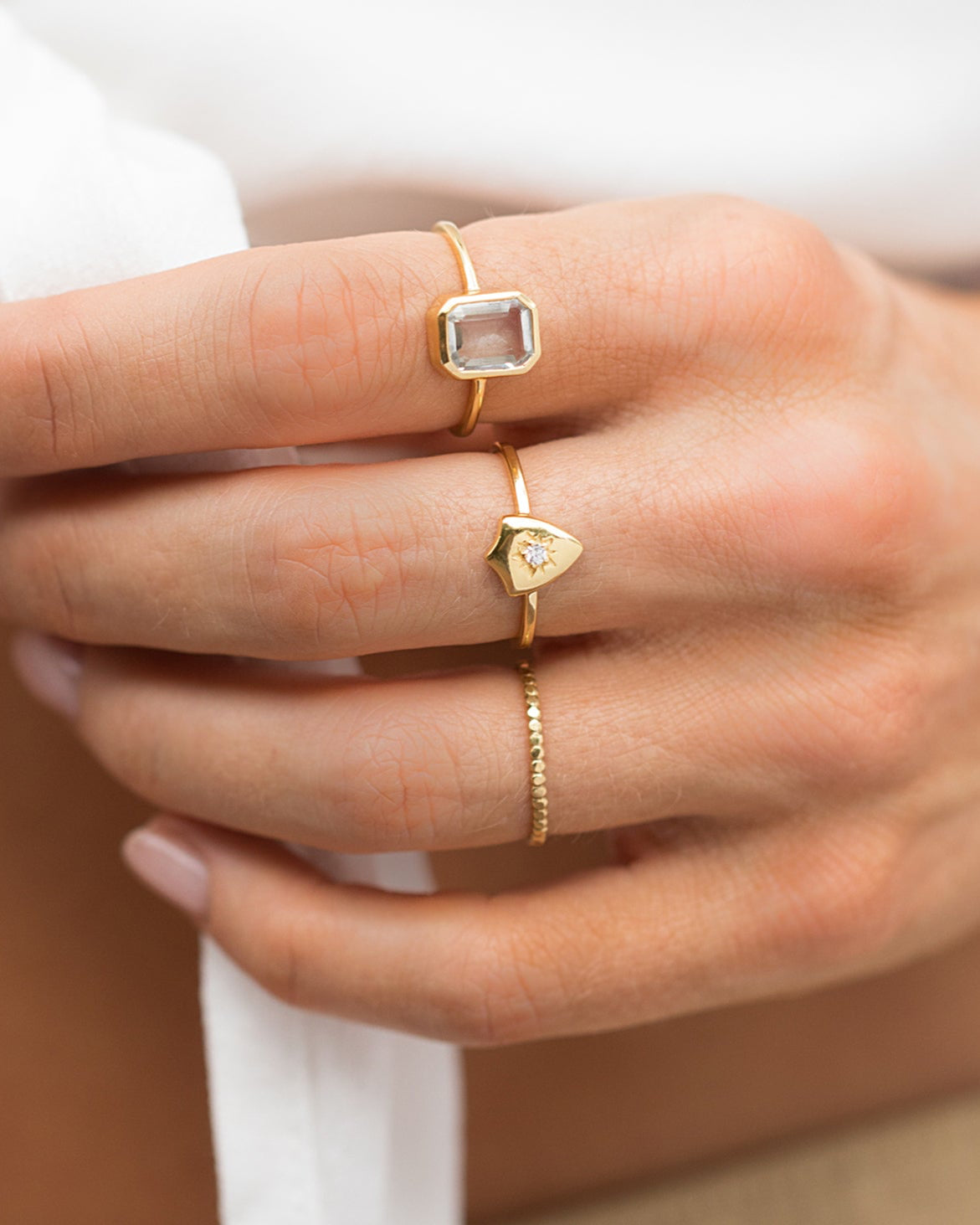gold hammered bead ring