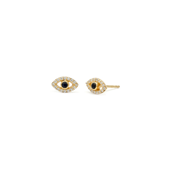 Sapphire and CZ Gold Evil Eye Studs