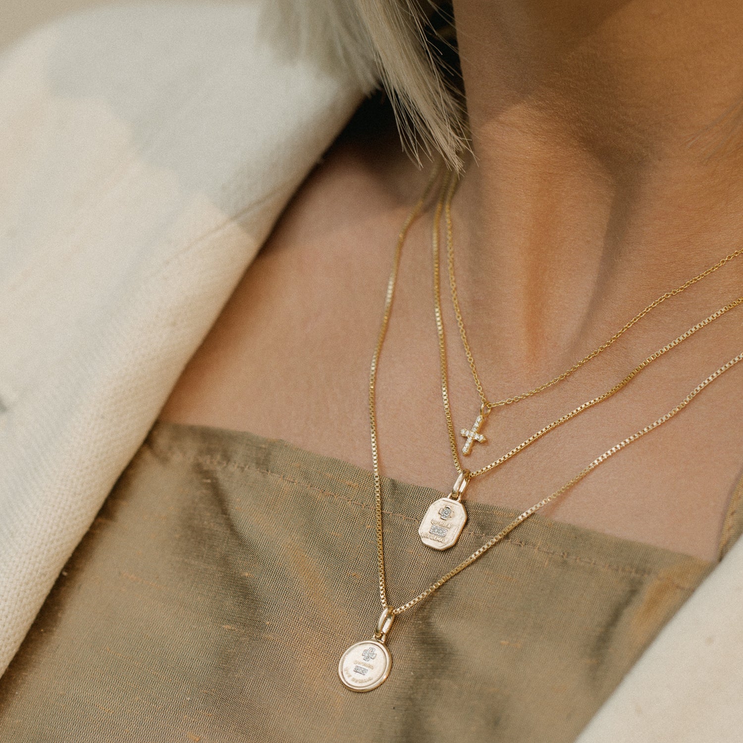 Leah alexandra dainty cross necklace gold