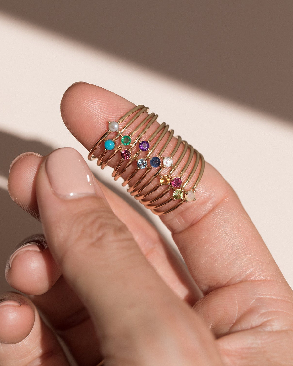 leah alexandra 14k gold gemstone birthstone stacking rings