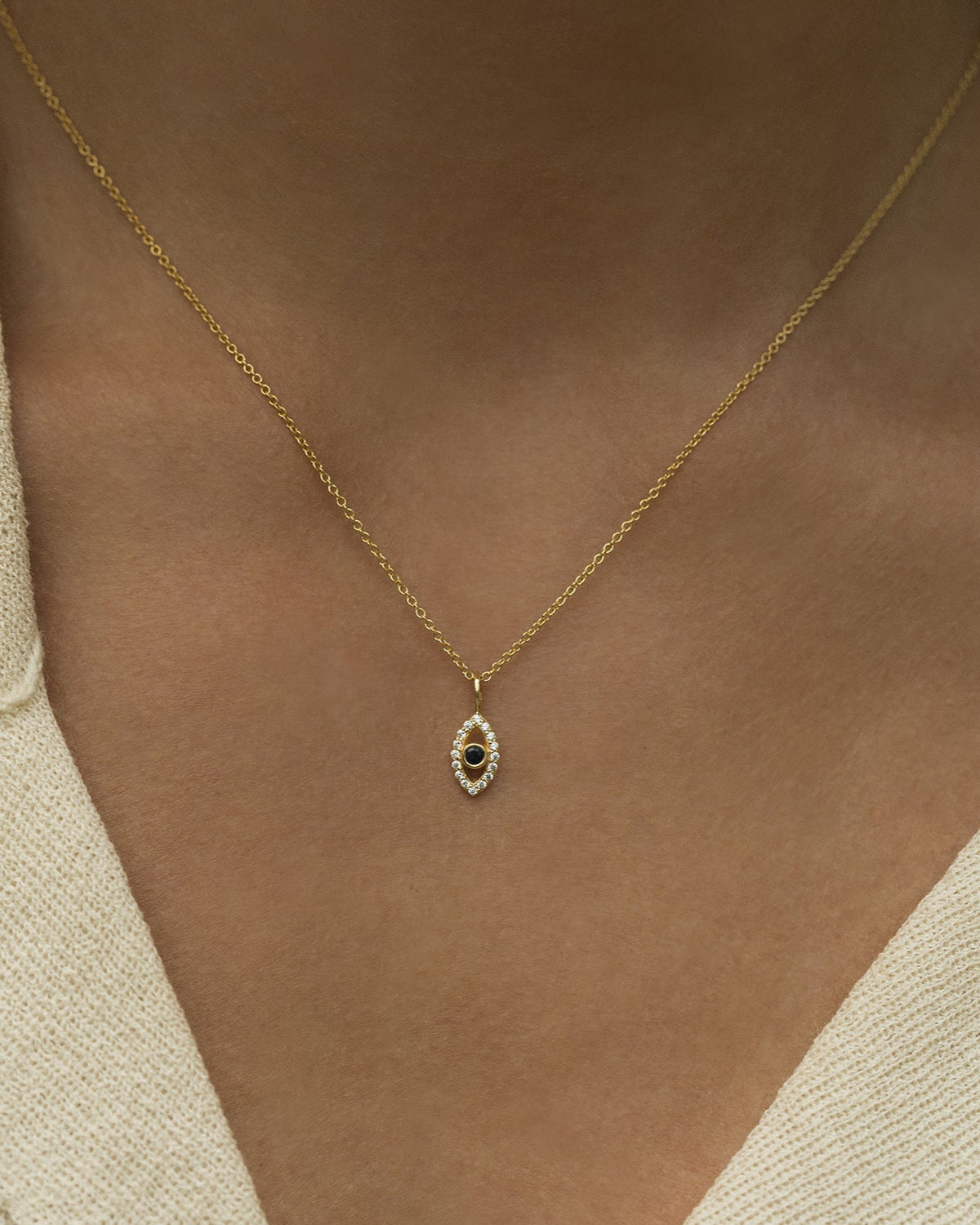 Leah Alexandra Evil Eye necklace sapphire gold