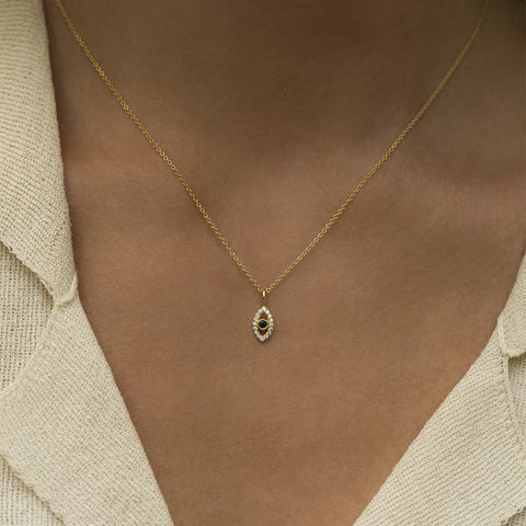 Leah Alexandra Evil Eye necklace sapphire gold