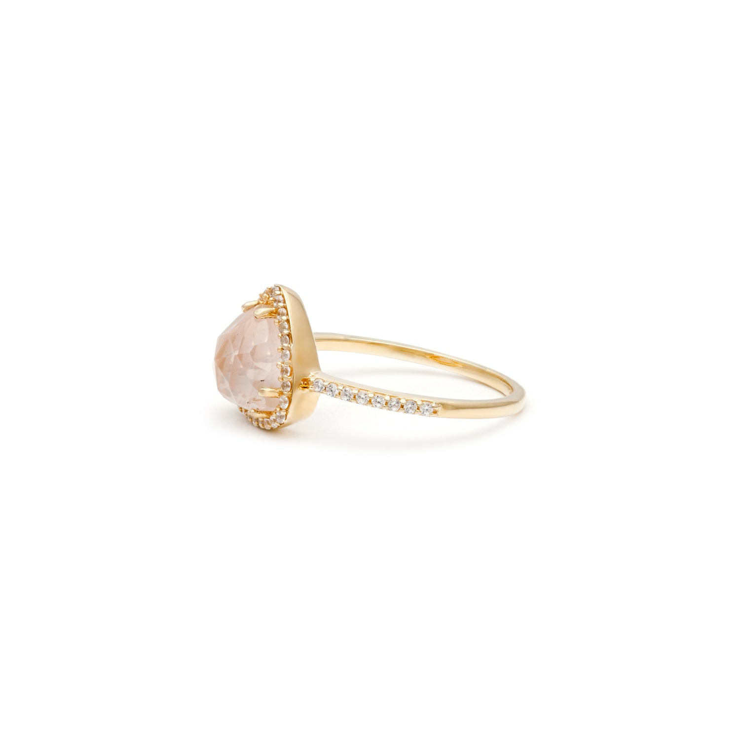 rose quartz cz pave triangle ring