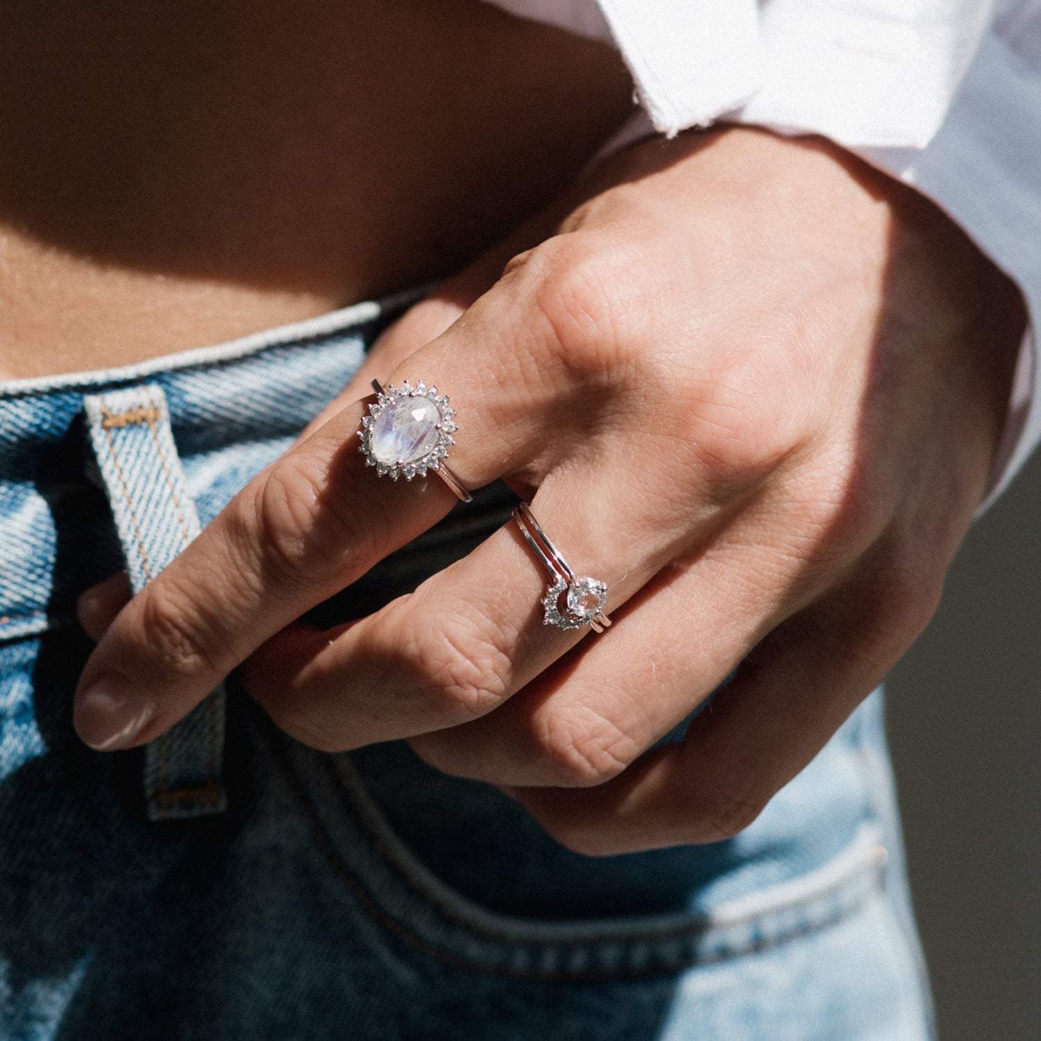 white topaz sterling silver stacking ring