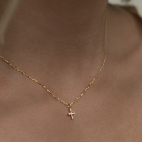 Leah alexandra dainty cross necklace gold